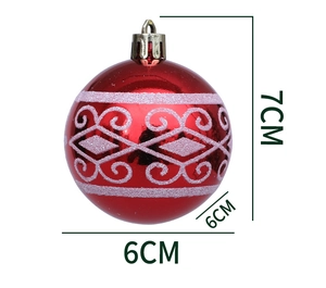 Detail showing 6cm red Christmas ball ornament with pink glitter patterns and silver cap