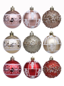 Detail of 9pcs 6cm Christmas ball ornaments set with glitter and velvet patterns