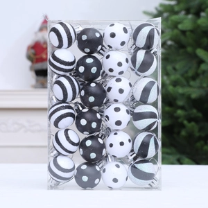 Plastic Painted Christmas Tree Decorative Balls Black White Patterned Baubles Ornaments For Holiday Party Home Decoration