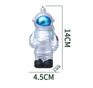 Detail of silver astronaut ornament with dimensions 14cm height and 4.5cm width
