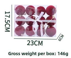Dettaglio di 12 palline di Natale in velluto rosso scuro in scatola 23x17,5x6cm