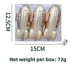 Set of three gold Zeppelin spaceship ornaments in a clear 15x12.5x5cm display box