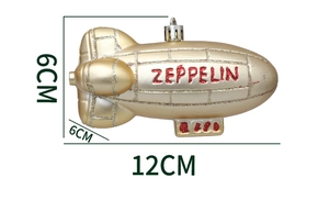 Golden zeppelin Christmas ornament with glitter texture and 12cm length dimensions