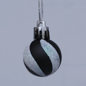 Matte black Christmas ball ornament with silver glitter stripes for tree decoration