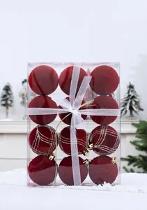 Dettagli di 12 palline di Natale floccate bordeaux con glitter argento in confezione regalo