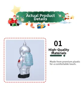 Detail of silver astronaut hanging ornament with blue glitter backpack and high-quality finish