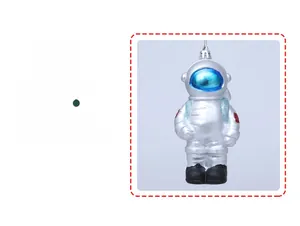 Detailed silver astronaut Christmas tree ornament with blue helmet mask and hanging loop