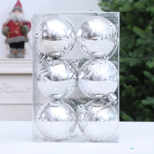 Set de 6 bolas de Navidad plateadas de 6cm con copos de nieve blancos para decoración