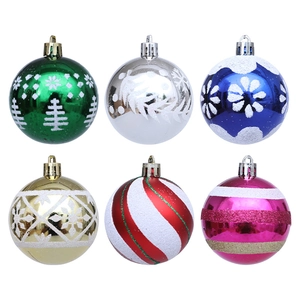 Set of 6 colorful hand-painted 6cm Christmas balls with snowflake patterns for tree decoration