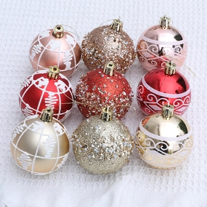 Set of 9 glitter and flocked Christmas balls in pink gold and red for tree decoration