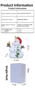 Detailed dimensions and packaging for resin Christmas snowman figurine with red hat