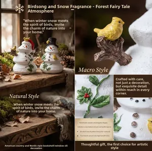 Macro detail of snowman resin ornament with relief vines and rustic branch arms