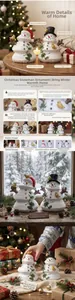 Close-up of resin snowman figurines with handcrafted snow texture and festive details
