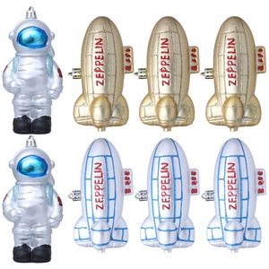 Space Series Astronaut And Zeppelin Airship Christmas Tree Hanging Ornaments PVC Glitter Festive Home Decoration For Window Display