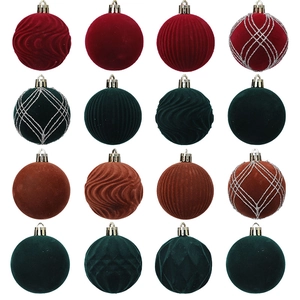 Bolas de Navidad Flocadas Vintage Adornos Decorativos de Terciopelo con Patrones Geométricos para Decoración del Hogar