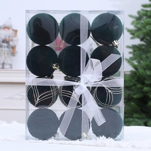 Set de 12 bolas de Navidad de terciopelo verde oscuro en caja de regalo con lazo blanco