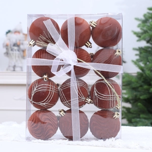Set de 12 bolas de Navidad de terciopelo marrón vintage en caja de regalo elegante