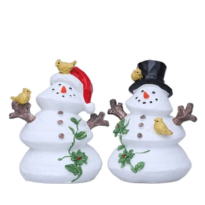 Christmas snowman figurines with red hat and black top hat for holiday table decor