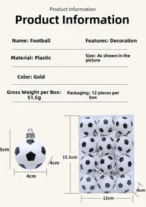 Detailed size specifications for 12-pack plastic football Christmas ornaments