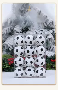 Set of 12 football-shaped Christmas ball ornaments in clear box packaging for tree decor
