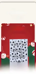 Set of 12 black and white soccer-shaped Christmas balls with silver hanging loops