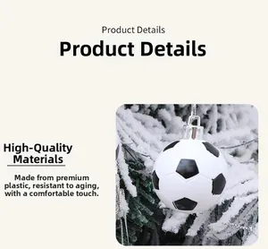 Detailed close-up of soccer style Christmas ball ornament with matte finish and silver hook