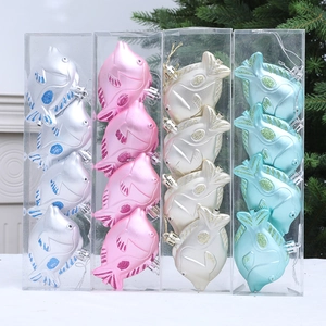 Décorations de Noël en forme de poisson, ensemble de 4 pièces dans une boîte transparente