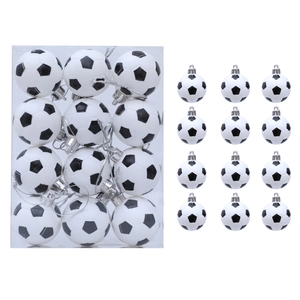 12-pack black and white soccer ball Christmas tree ornaments in transparent box