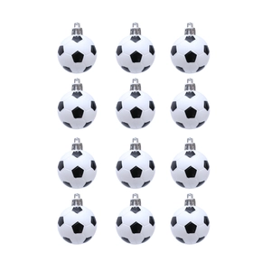 Set of 12 black and white soccer ball Christmas ornaments for tree decoration
