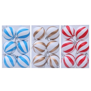 Set de 18 bolas de Navidad con rayas en azul, dorado y rojo, acabados mate y brillantes