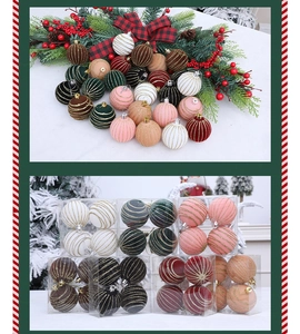 Detail view of velvet Christmas ornaments with gold spiral glitter in 4-pack packaging