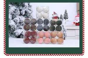 Detail of Christmas ornament set featuring spiral glitter lines in a PVC gift box