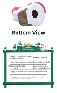 Vue détaillée de la base des figurines Snoopy de Noël en céramique montrant le matériau