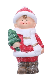 Detailansicht der Keramik-Weihnachtsfigur mit Tannenbaum und glitzerndem Schneeeffekt