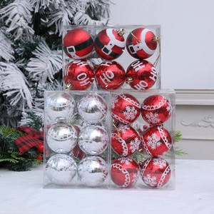 Hand Painted Christmas Ball Ornaments Shatterproof Plastic Tree Hanging Decorations Red Silver Snowflake Festive Party Home Ornament