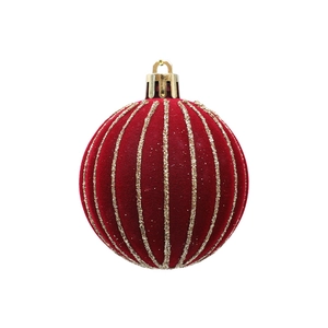 Classic red velvet Christmas ball ornament with vertical gold glitter stripes for tree decor