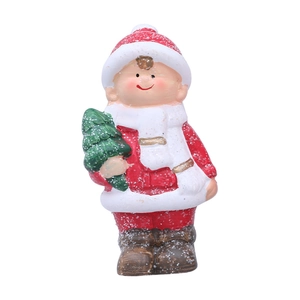 Keramik-Weihnachtsjungen-Figur mit Schneestruktur für festliche Tischdekoration