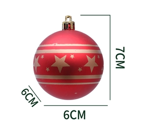 Detalle de bola de Navidad roja con estrellas doradas y patrón de rayas, altura 7cm