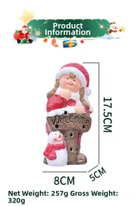 Dettagli statuetta natalizia ragazza e pupazzo di neve, dimensioni 17,5x8x5cm