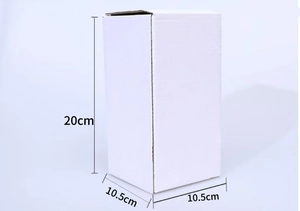 White cardboard packaging box dimensions showing 20cm height and 10.5cm width base