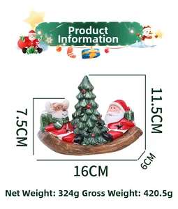 Detailed size specifications of ceramic Christmas boat figurine with Santa and reindeer