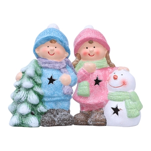 Christmas doll ornaments with boy and girl figures featuring LED glowing star cutouts
