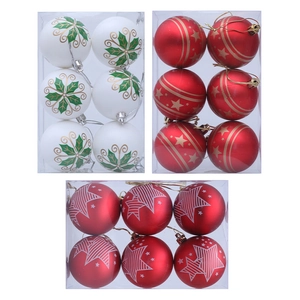 Set de 18 bolas de Navidad pintadas a mano en rojo, blanco y dorado en cajas de regalo