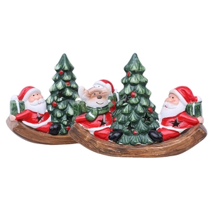 Glow ceramic Christmas boat ornaments with Santa and reindeer star cutout decor