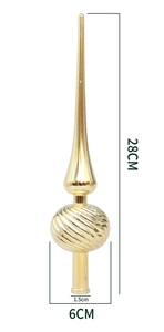 Dettaglio del puntale per albero di Natale oro da 28cm con trama a spirale e finitura lucida