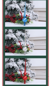 Tre puntali per albero metallici in blu argento e rosso con decorazioni natalizie