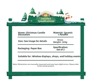 Spécifications détaillées des bougies de Noël en céramique et paraffine de qualité
