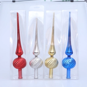 Punte per albero di Natale lucide in rosso, argento, oro e blu con sfere a spirale