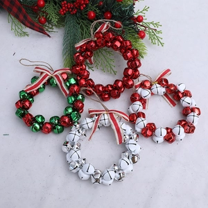 Christmas Bell Wreath Hanging Decoration Metal Bells With Bowknot Ornament For Holiday Xmas Tree Home Party Decor Red Green White