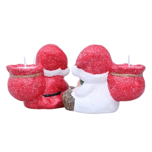 Set of 2 Christmas ceramic candle holders featuring Santa and Snowman figurines